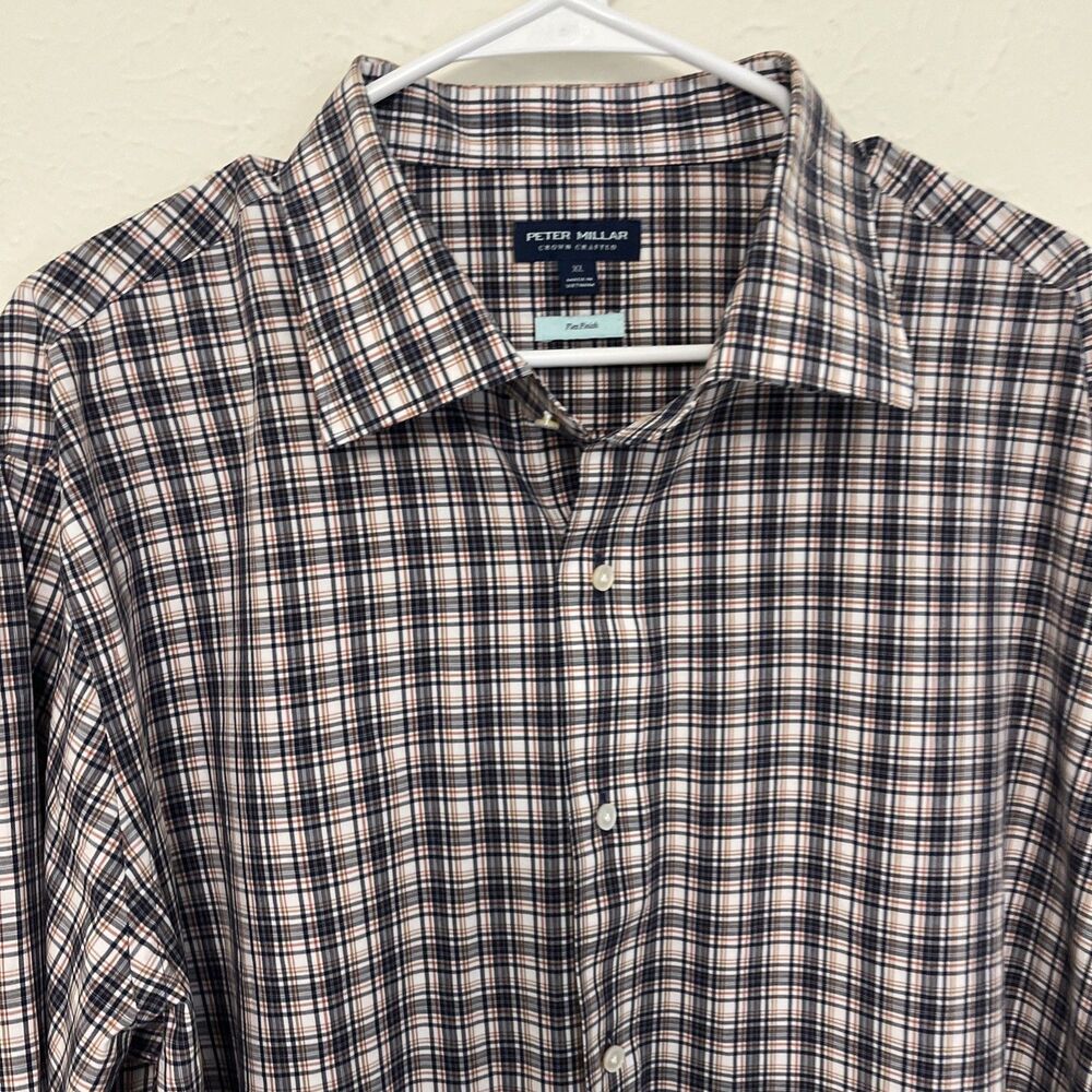 PETER MILLAR Crown Crafted Men's Flex Finish Button Front Shirt Checks Size XL